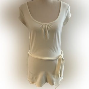 White House Black Market Small White tailored short sleeve top with belt New